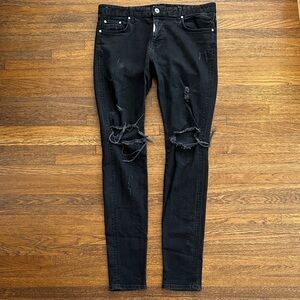 Represent Men’s Black Distressed Skinny Stretch Cotton Jeans